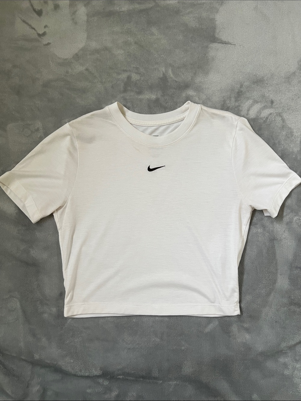 Nike White Cropped Crew Tee with Black Swoosh